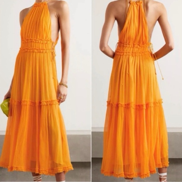 Zimmermann Dresses & Skirts - NWT Zimmermann Mae Ruffled Tiered Halter Neck Silk Chiffon Midi Dress XS